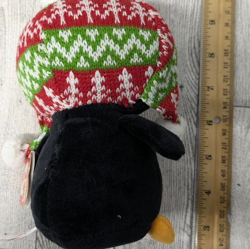Ty Penelope Black and White Penguin with Red and Green Hat